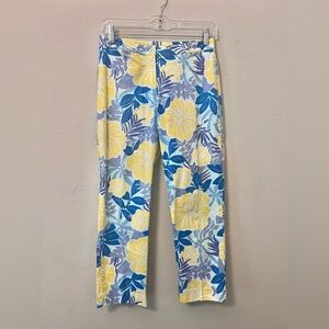 RARE Lilly Pulitzer Womens Crop Capri Pants Blue Yellow Floral Print Size 2